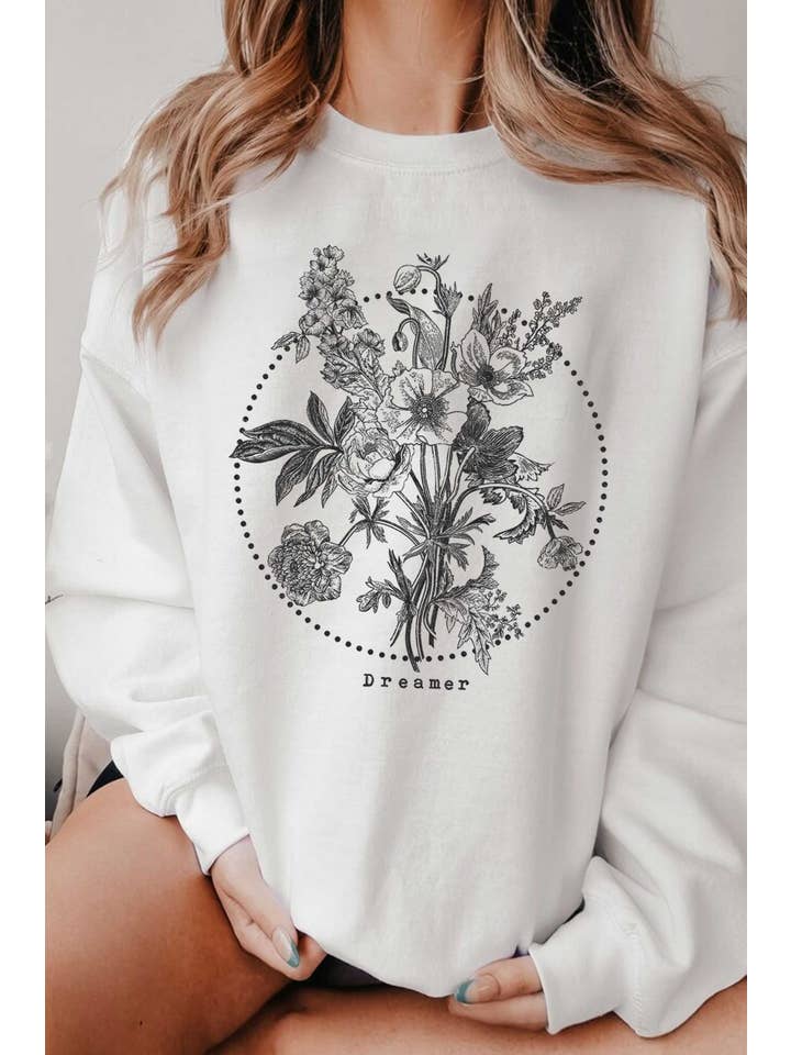 Rustee Clothing - Wholesale Graphic Sweatshirt - Women's - DREAMER FLOWER GRAPHIC BRUSHED SWEATSHIRTS3