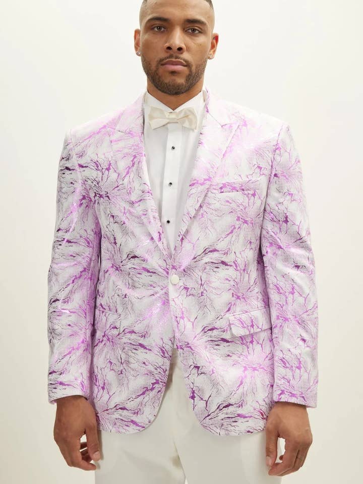 Mænds The Wet Look Electric Tuxedo jakke - Hvid Lyserød for engroshandel hos Ron Tomson