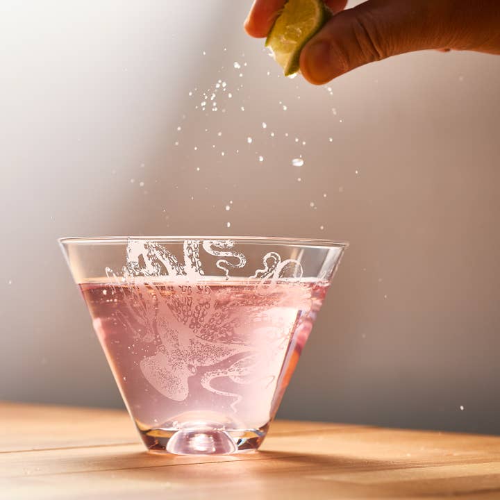 Caskata - Wholesale Cocktail/Liquor Glass - Lucy the Octopus Stemless Martini Glasses, Set of 2