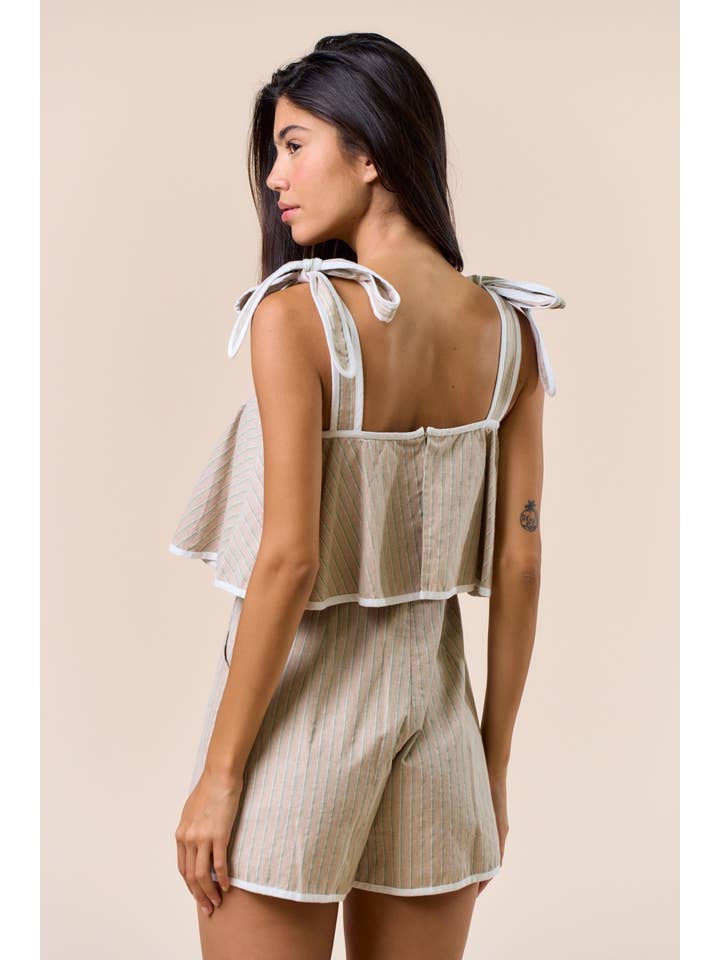 VERT-TAUPE Combinaison à nœud papillon avec ourlet contrasté ILR4556 en vente sur Faire3