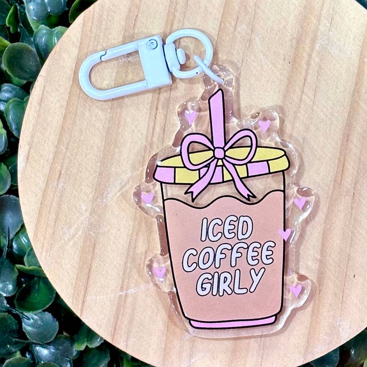 Iced Coffee Girly Acrylic Keychain for wholesale by Posh Paperie