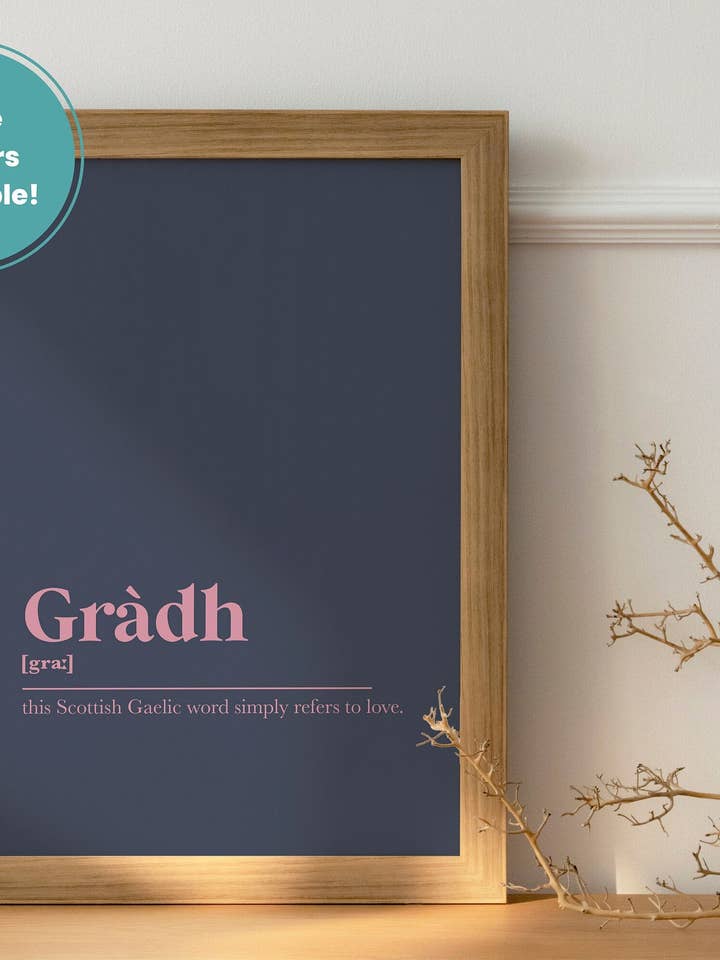 Gradh Love Heart Marriage Engagement Gaelic Dictionary UNFRAMED PRINT for wholesale by Kalloway Design