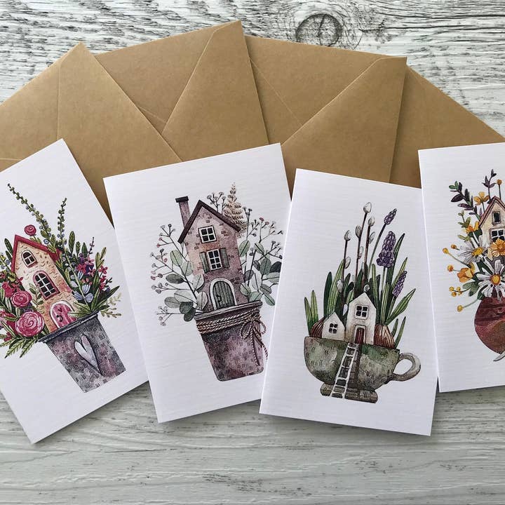 Scattered Seed Co - Wholesale Everyday greeting card - Mouse's HOUSE Mini cards set of 4 - 2 different sets1