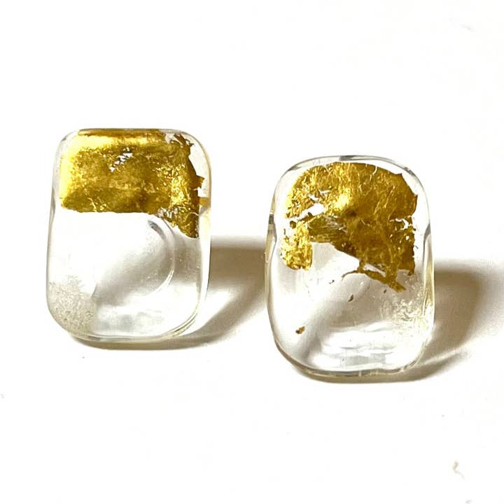 Freeform Panel Stud Earrings, Recycled Whisky Bottle and Gold for wholesale by Helen Chalmers