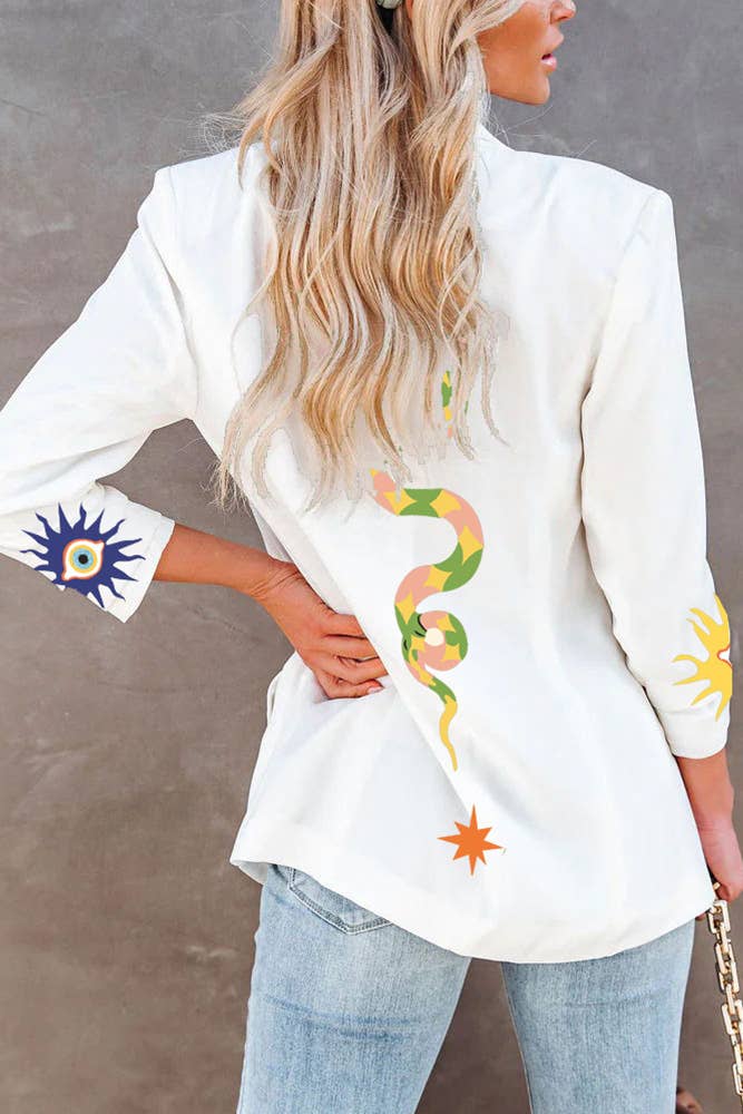 Bianco Cappotto blazer con stampa bianca JRM043 in vendita all'ingrosso su Faire2