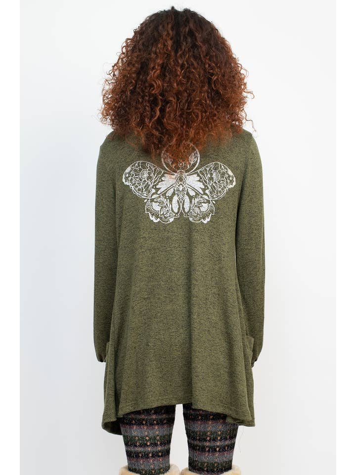 Lakhays Collection Inc. - Wholesale Cardigan - Women's - Floral Moth Long Button Cardigan3