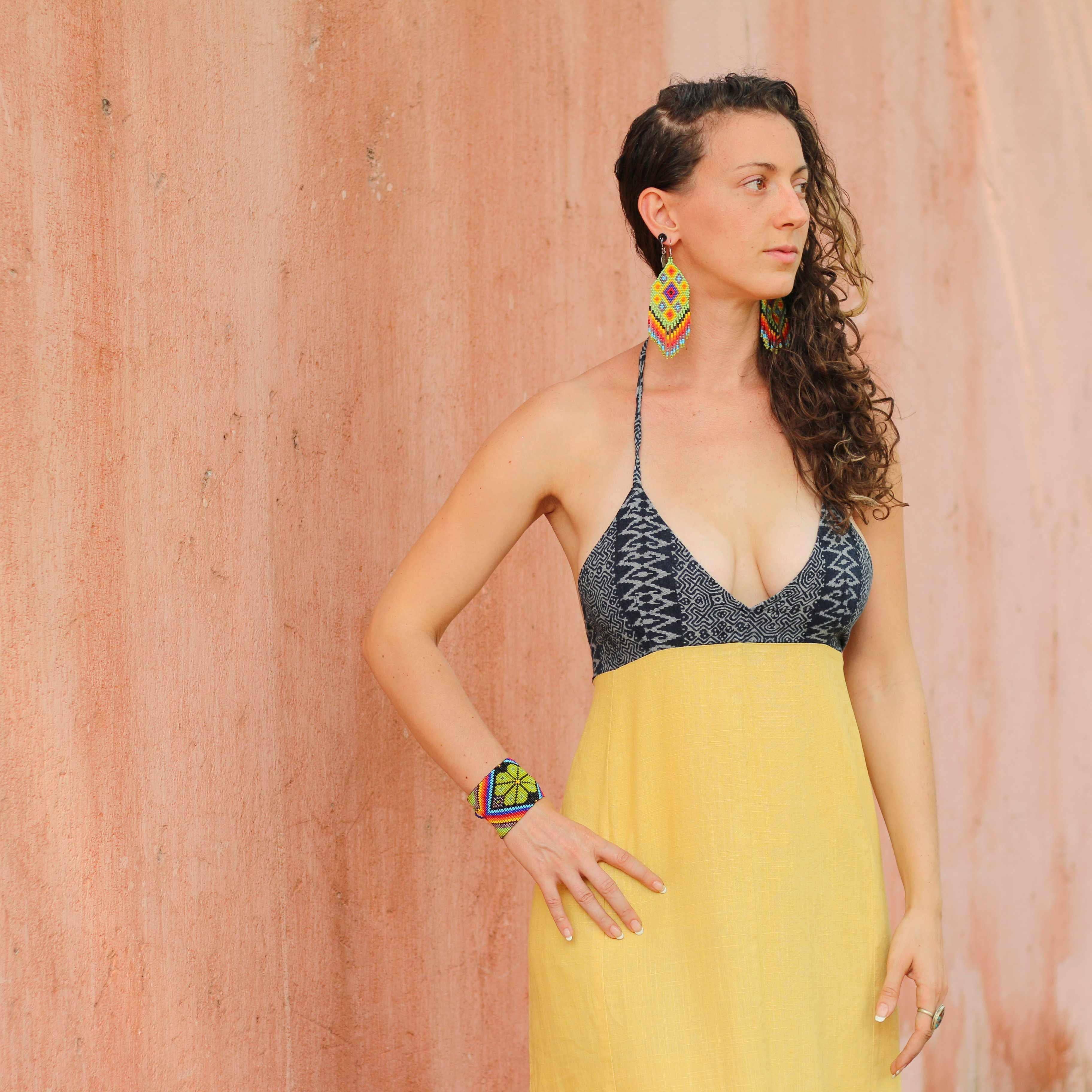 Lumily - Wholesale Jewelry - Men's - Flor Geometric Seed Bead Boho Fringe Earrings - Guatemala3