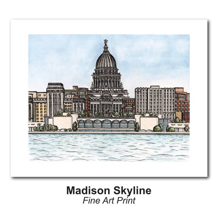 Madison Skyline Watercolor Art Print - UW Student Gift for wholesale by Lynndale Print