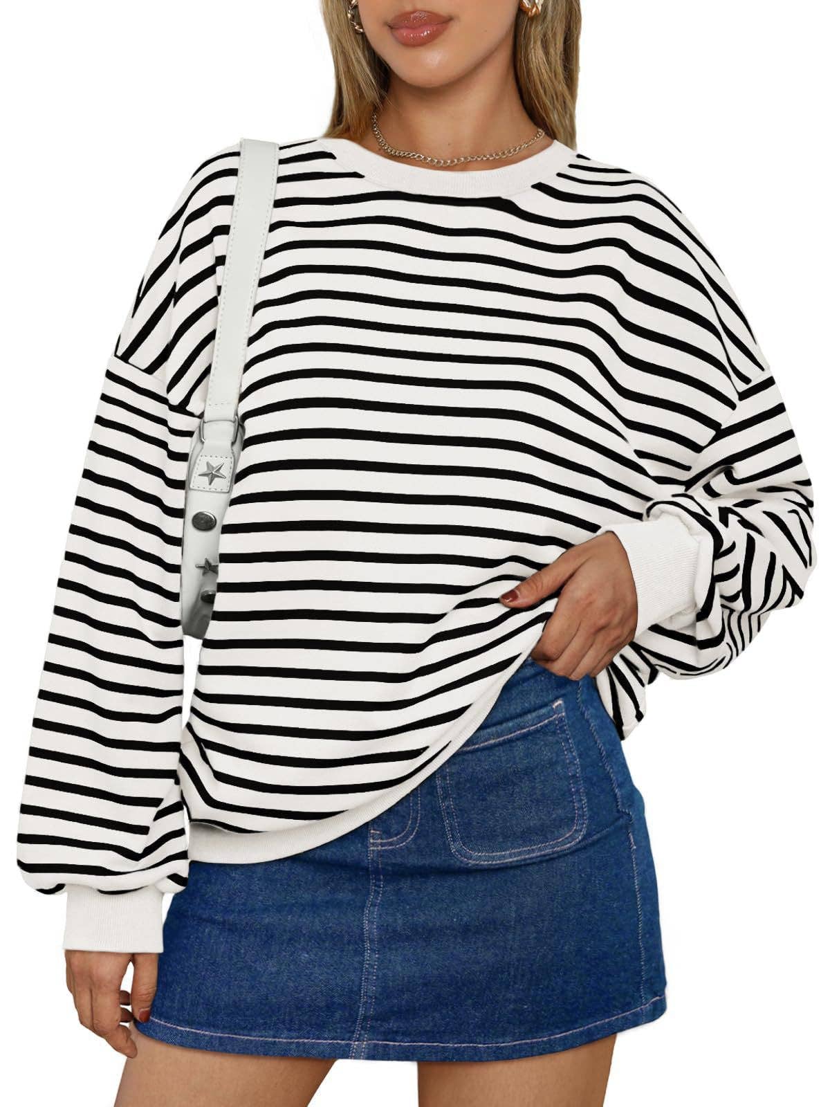Dipped Shop – wholesale Sweatshirt – Women's – Striped Loose Color Block Casual Sweatshirt DPT2516090