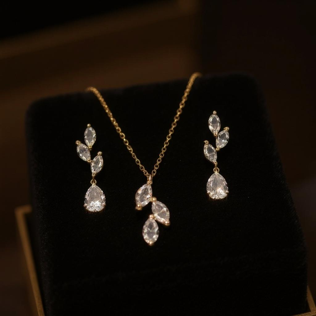 Athena Bridal Jewellery – wholesale Jewellery set – CZ COLLECTION - DAINTY ELEGANCE NECKLACE SET- CZNK204GOLD2