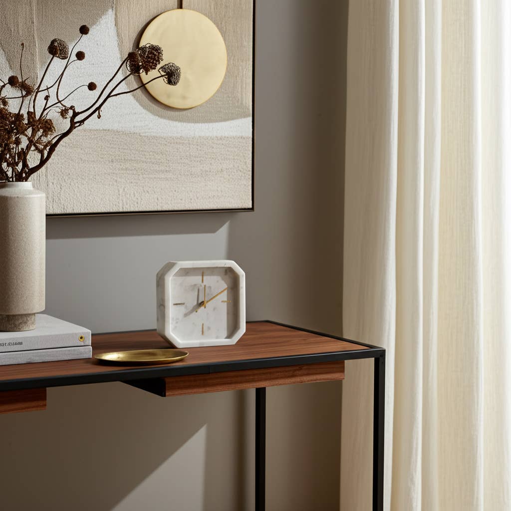 Sagebrook Home - Wholesale Desk Clock - White/Gold 8 in. Modern Marble Octagon Table Clock1