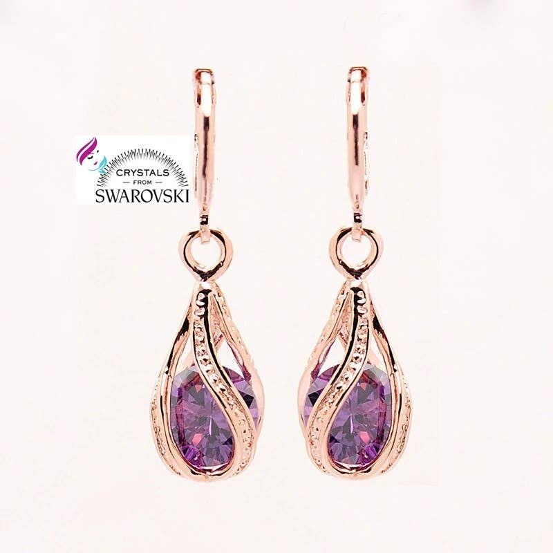 HTB – Großhandel Ohrhänger – Hängende Ohrringe aus Gelbgold und originale R in violetter Farbe