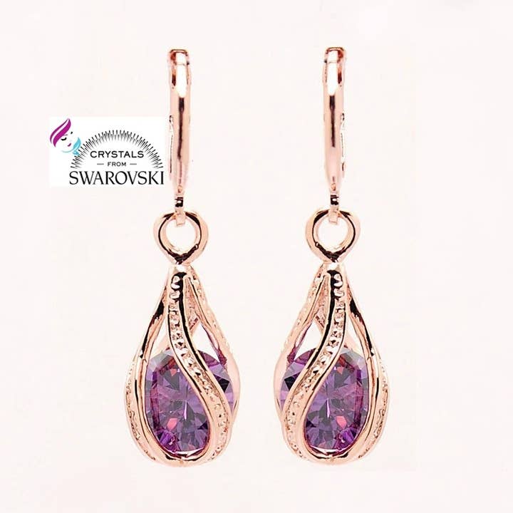 HTB – Großhandel Ohrhänger – Hängende Ohrringe aus Gelbgold und originale R in violetter Farbe0