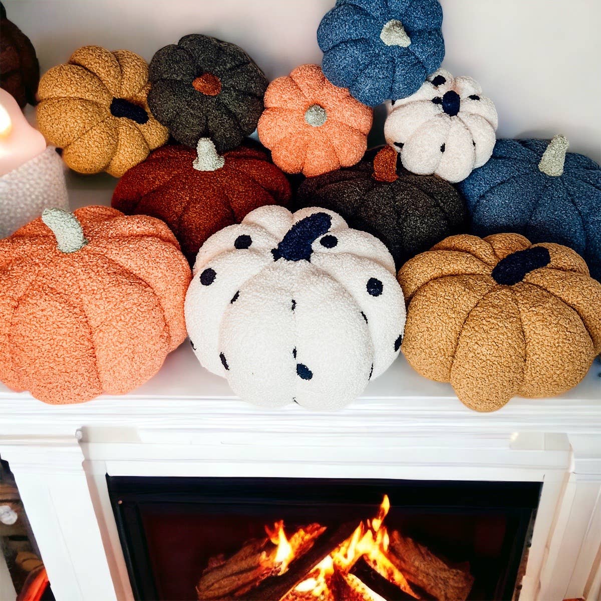 Gia Roma - Wholesale Decorative Tabletop Object - Neutral Fall + Halloween Home Decor, Cute Cotton Pumpkins BW13