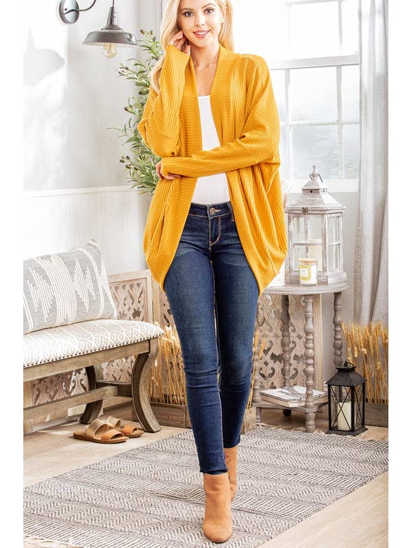 HEIMISH – wholesale Cardigan – Women’s – SJ1107-11 WAFFLE SOLID HIGH LOW OPEN CARDIGAN3