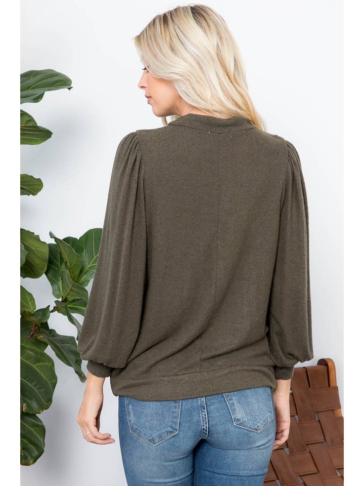 You & Me - Vente Haut en maille – femme - VENTE ! ! ! PPT21143 - HAUT À MANCHES BOUFFANTES À COL ROND - ANTHRACITE35