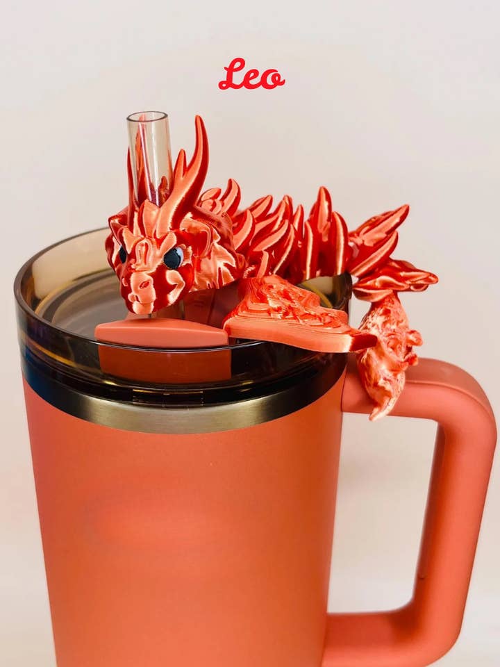3D Printed Leo Zodiac Dragon Straw Topper For Tumblers for wholesale by Agape Designs 3D