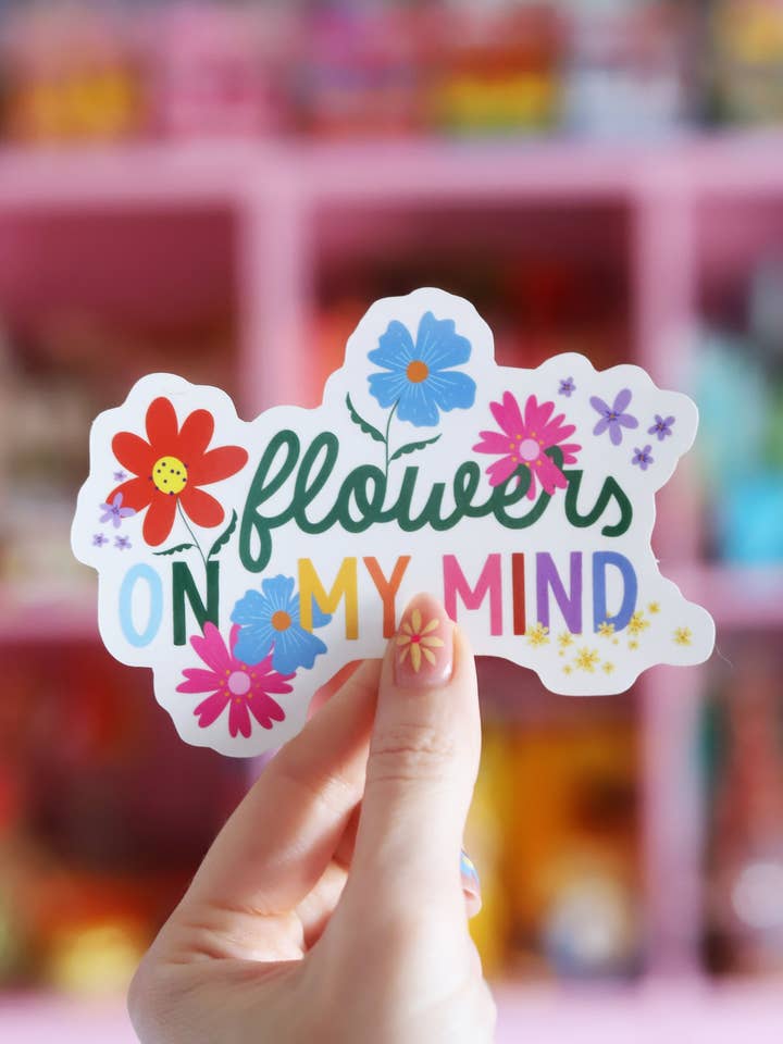Giant "Flowers on my mind" sticker for wholesale by Poulette Magique