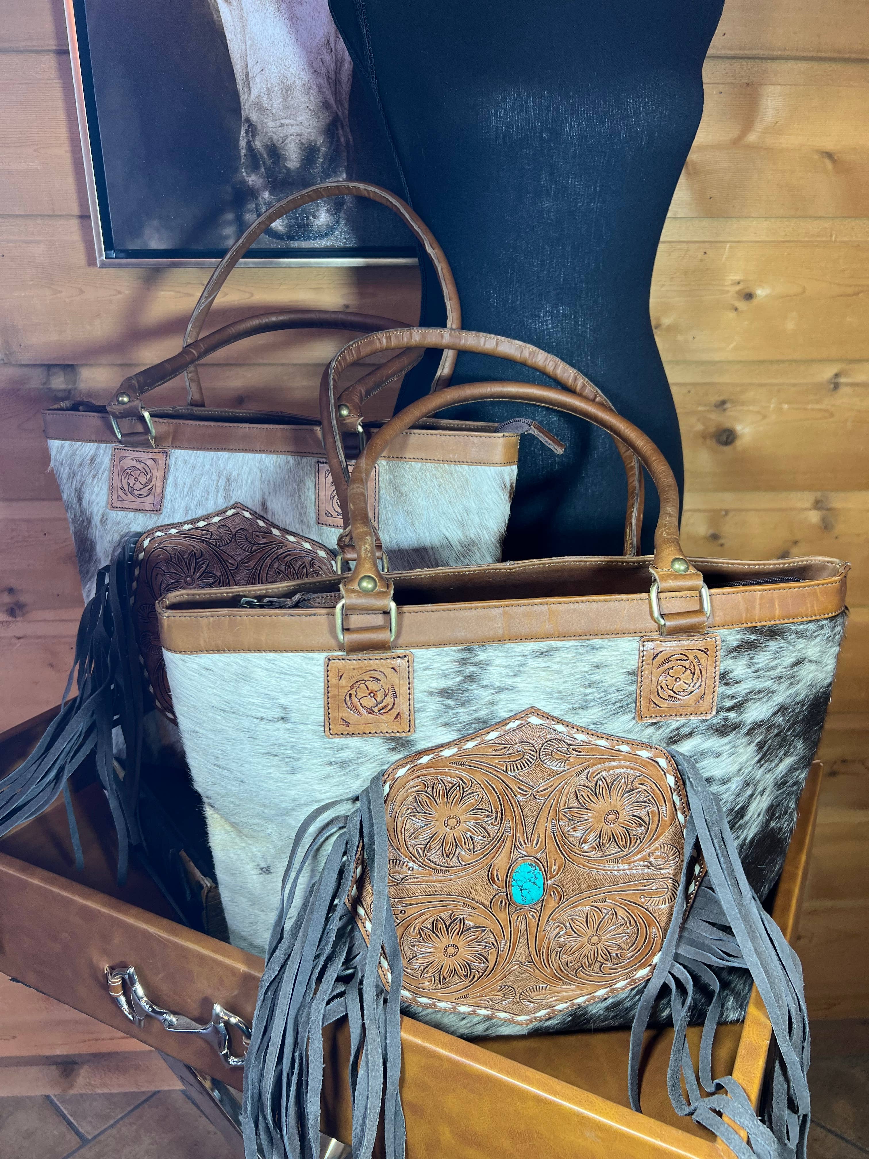 Westrian International - Vente Tote bag – femme - Sac à main Western Turquoise en cuir de vachette usiné6