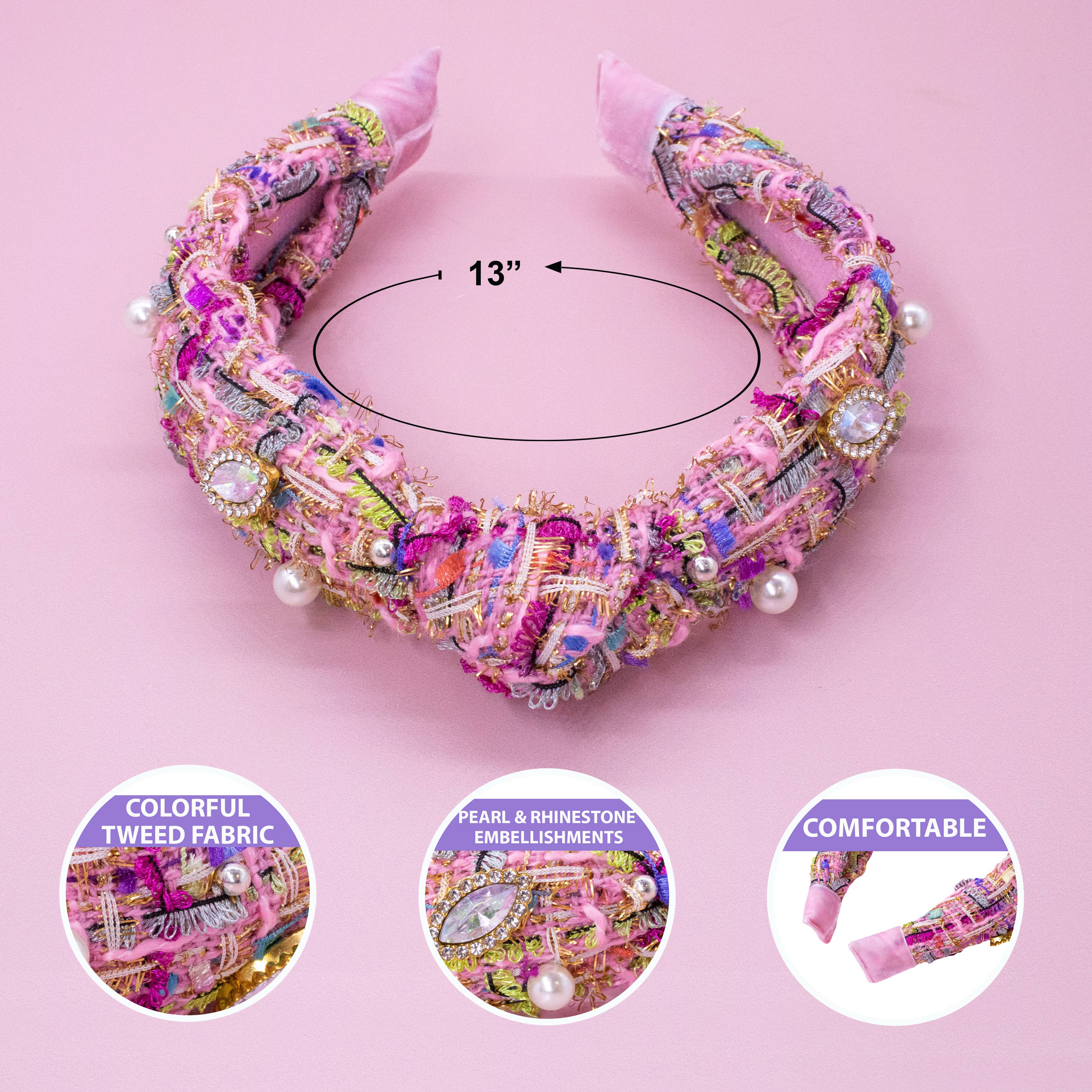 Frog Sac - Wholesale Fashion Headband - Kids - Kids Knot Headband - Embellished Rhinestone Pearl Tweed6