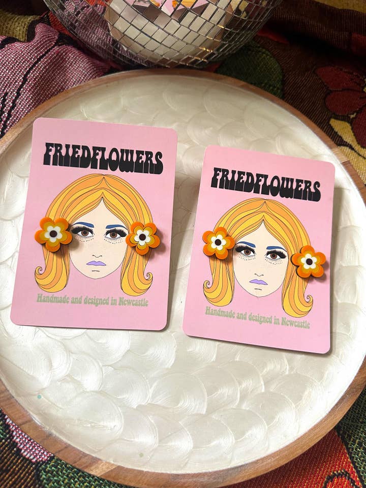 Retro Groovy Flower stud earrings for wholesale by friedflowers
