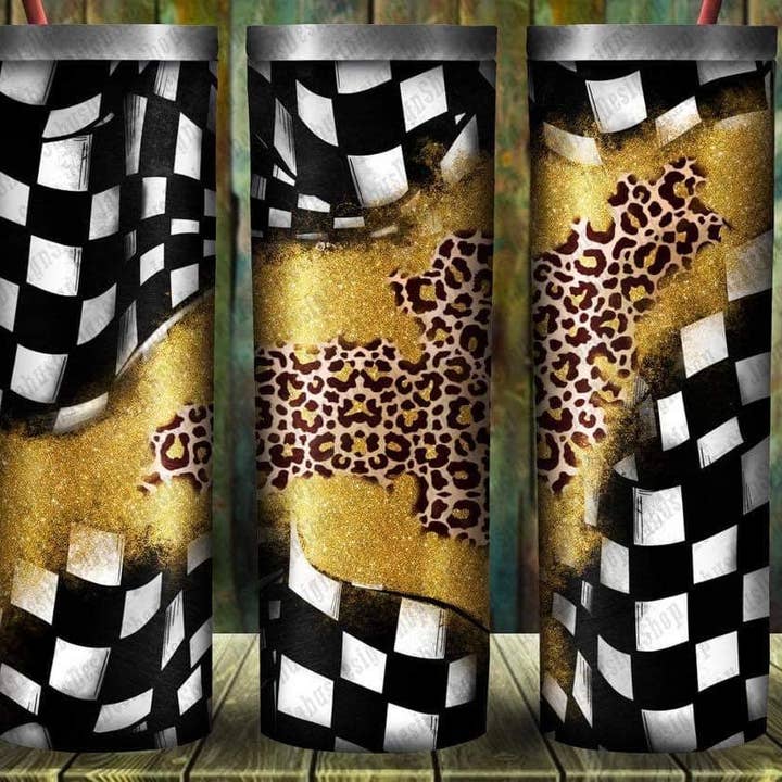 Gold Cheetah Checkered Flag for wholesale by Noel & Co Tumblers