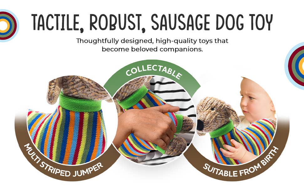 Best Years Ltd – wholesale Stuffed/plush toy – Kids & baby – Knitted Sausage Dog Soft Toy Teddy with Stripe Jumper8