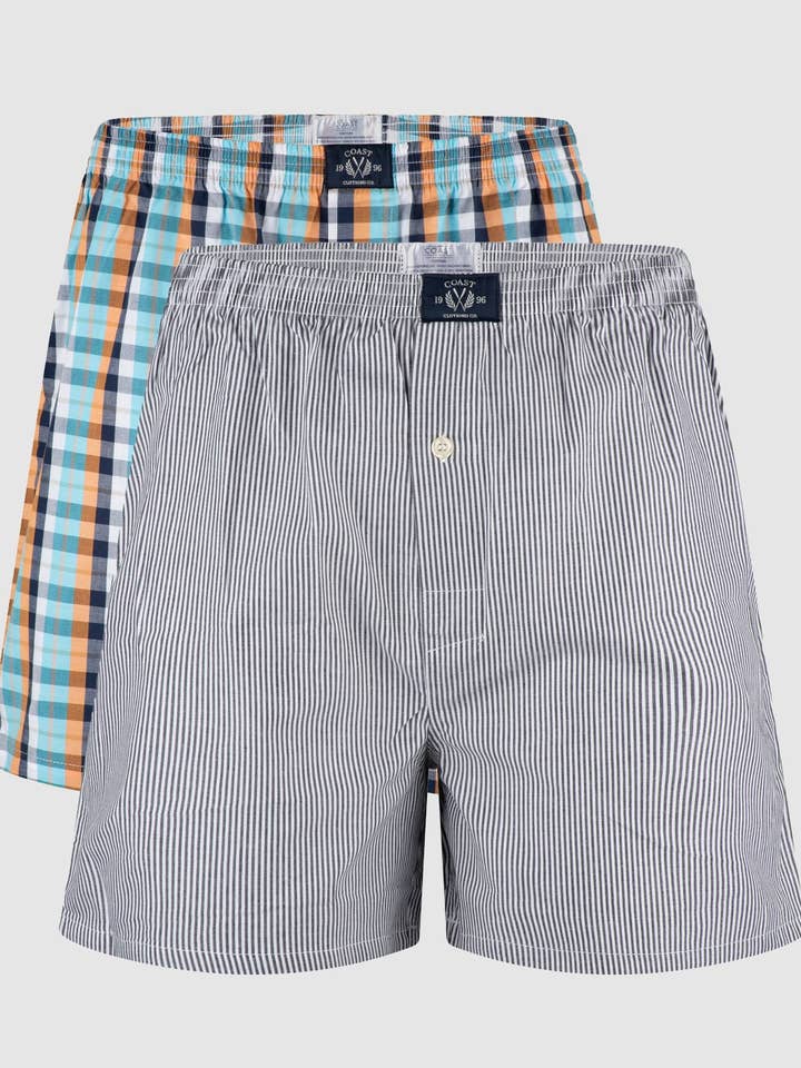 Mens Boxers 2 Pack - Mixed Check for wholesale by Coast Clothing Co
