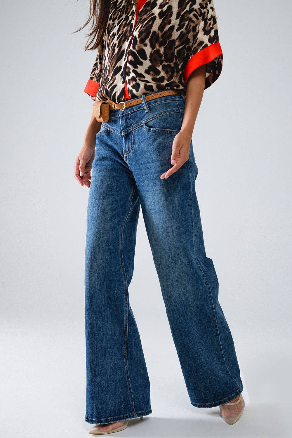 Blue Flare Jeans With Stitching Detail for wholesale on Faire2