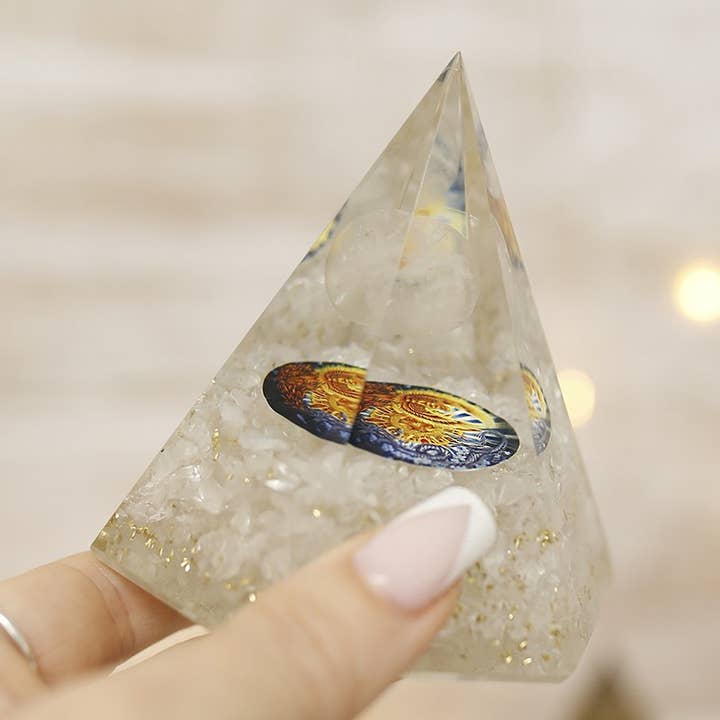 Quartz crystal octagonal orgonite pyramid for wholesale by Ethike.eu