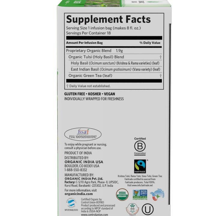 ORGANIC INDIA - Wholesale Health/Detox Tea - Tulsi Green1