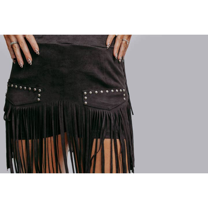 Black MK670 Stud Fringe Skort for wholesale on Faire