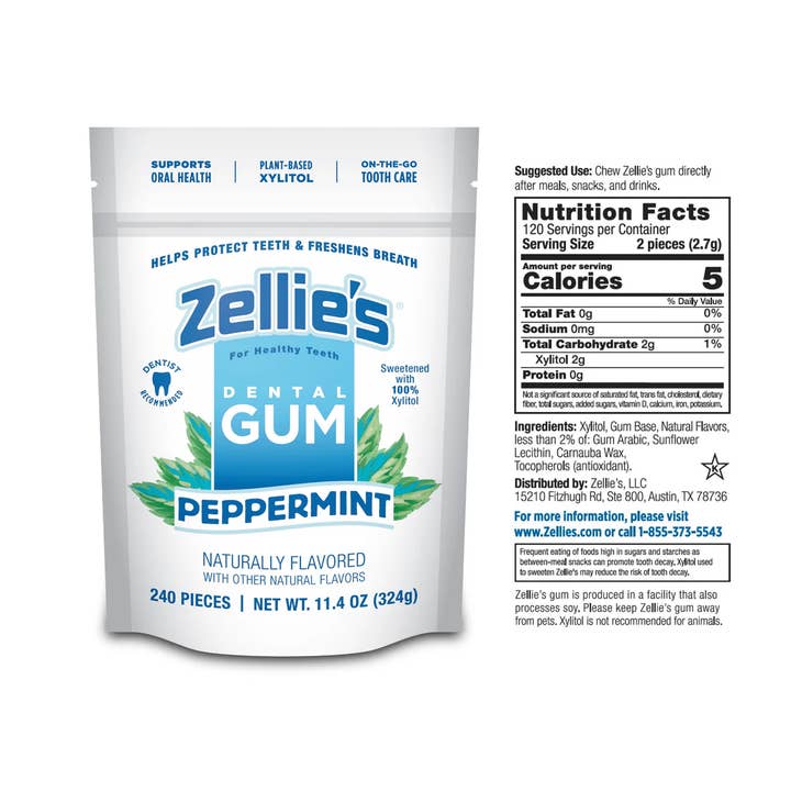 Zellie's - Wholesale Chewing Gum - Zellie's Xylitol Dental Gum - Peppermint 240ct Pouch1