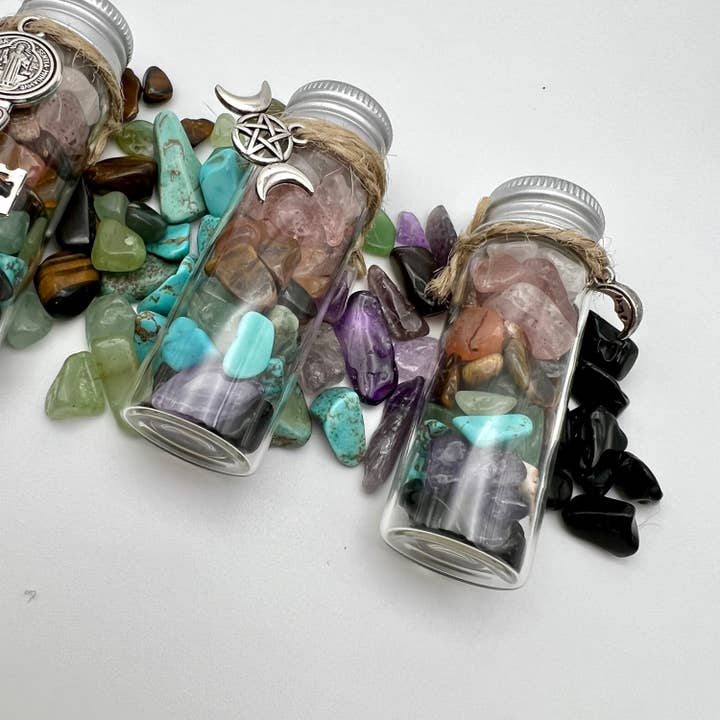 Purple Door ATX - Wholesale Spiritual stone/crystal - Balancing Rainbow Chakra Shots Bottle Crystal Chips1