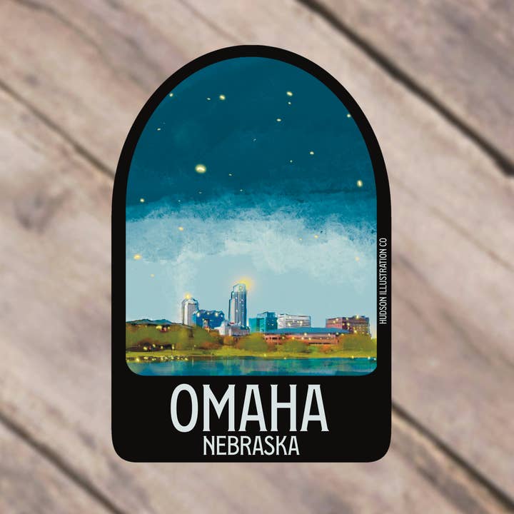 Omaha Nebraska Autocolante/Ímane/Impressão/Cartão Postal por atacado de Hudson Illustration Co - About Town Co