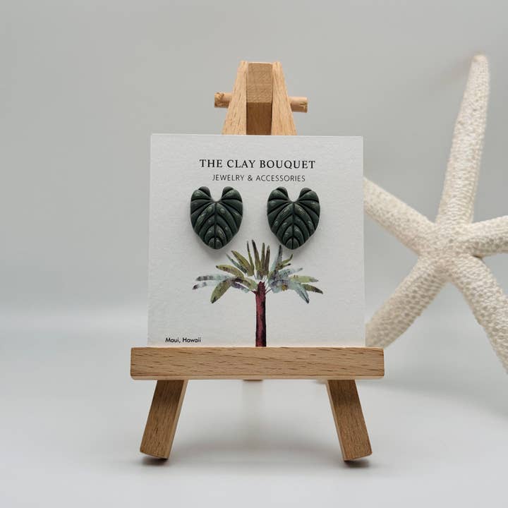 The Clay Bouquet - Wholesale Stud/Post Earrings - Philodendron studs