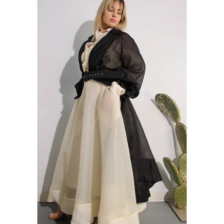 BLACK METALLIC ORGANZA TRENCH COAT for wholesale on Faire21