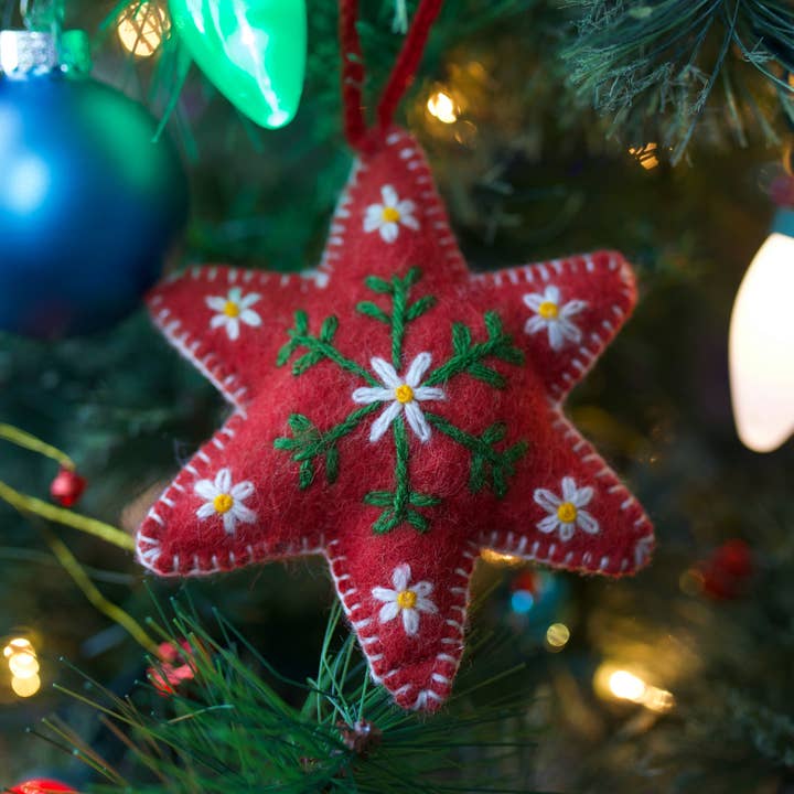 Ornaments 4 Orphans - Wholesale Ornament - Red Six Pointed Star Embroidered Wool Christmas Ornament2