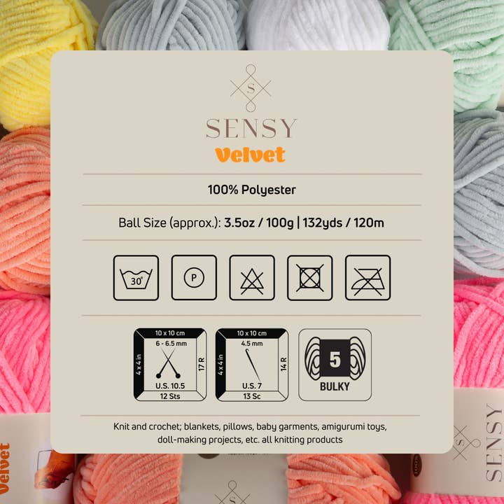 Sensy - Wholesale Yarn - Sensy Velvet Yarn, Blanket Yarn, 3.5 oz, 132 Yards, Gauge 5 Bulky