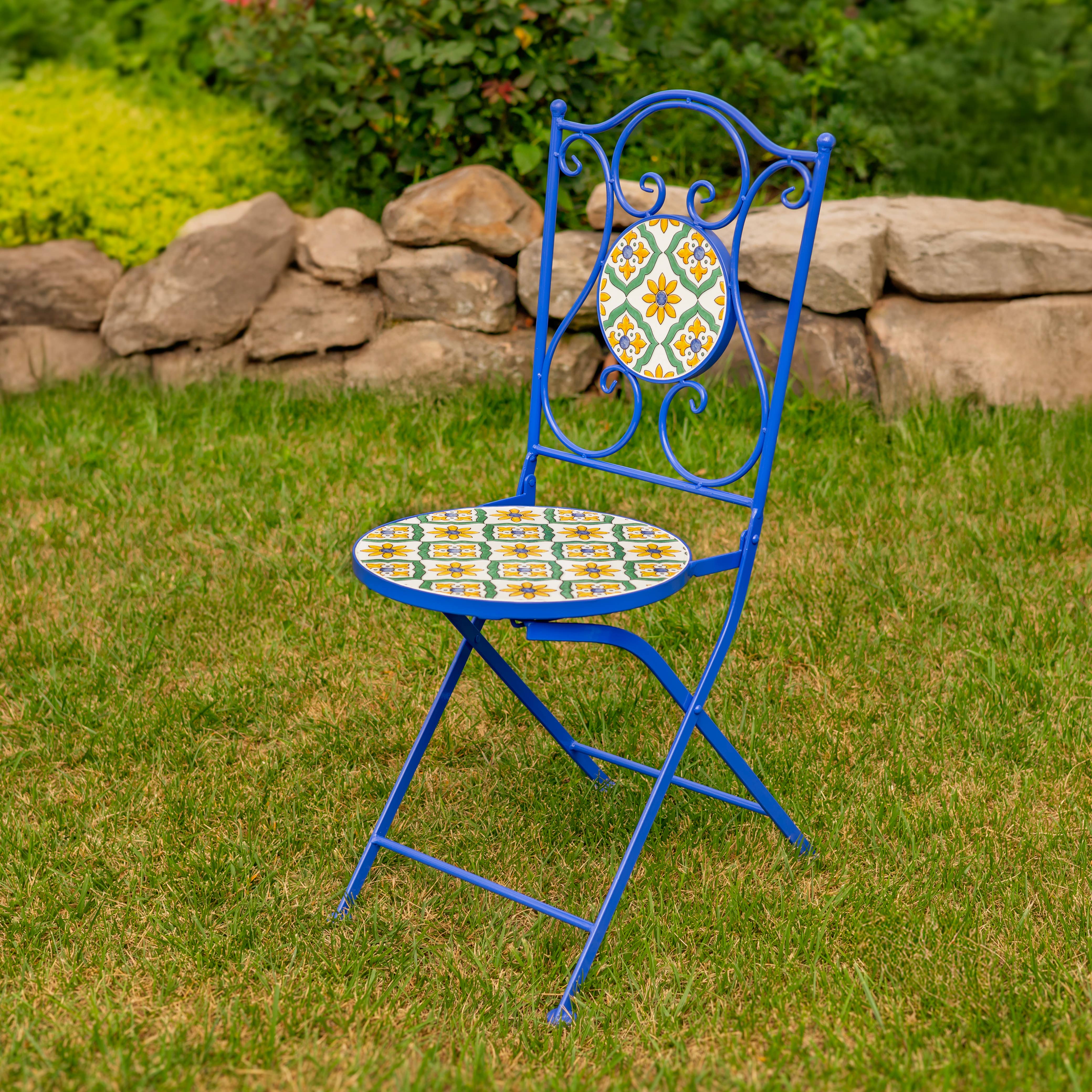 Zaer Ltd. International - Wholesale Patio Set - "Nantucket" Mosaic Bistro Set - 3PC/Set - White/Yellow/Blue1