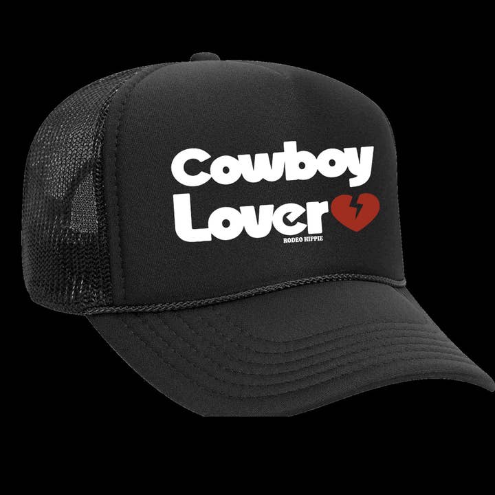 COWBOY LOVER TRUCKER HAT BLACK for wholesale by Rodeo Hippie