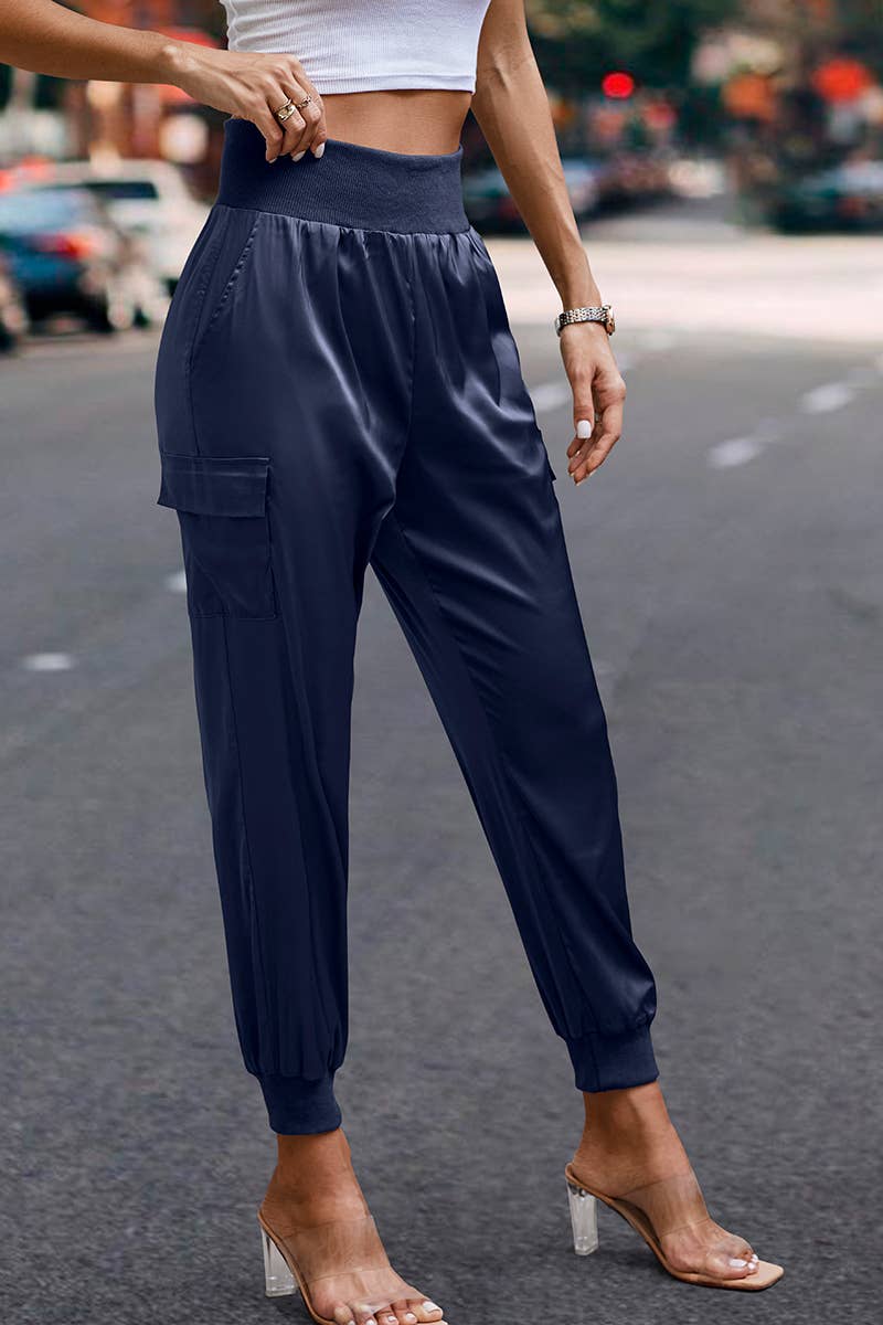 Elings - Wholesale Pants - Women's - High Waist Long Pant Trousers With Pocket Satin Jogger Pants9
