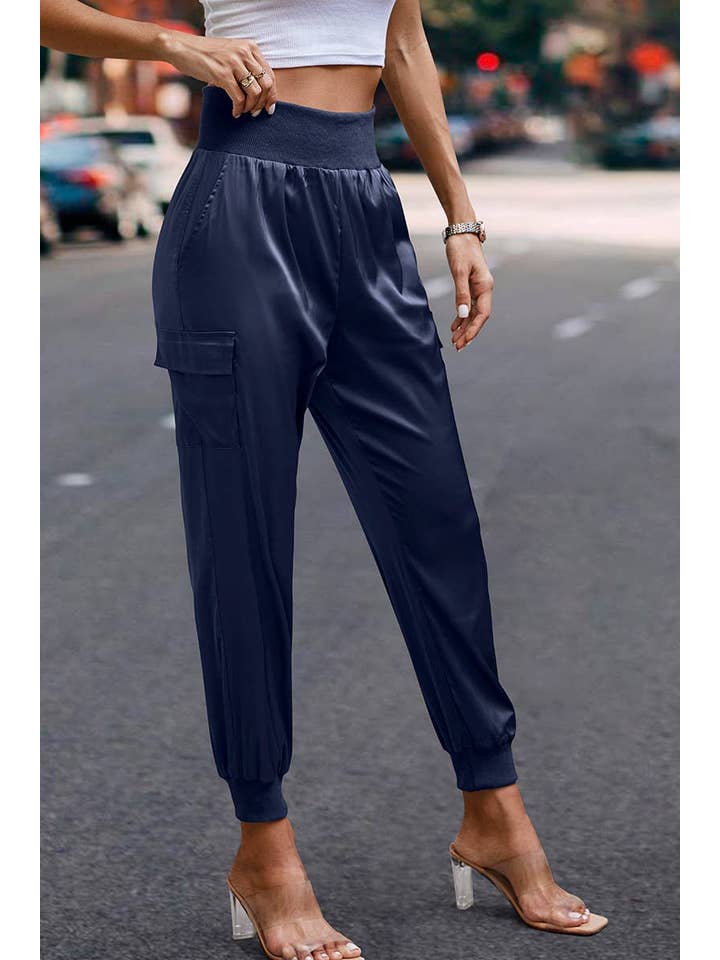 Elings - Wholesale Pants - Women's - High Waist Long Pant Trousers With Pocket Satin Jogger Pants9