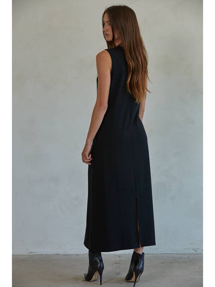By Together - Wholesale Dress - Women's - L7380 | Knit Ribbed Sleeveless Midi Dress With Back Slit