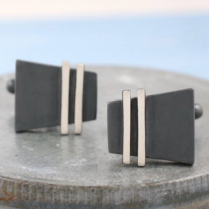 Geometric Cufflinks. Black Pinstripe for wholesale by Louy Magroos