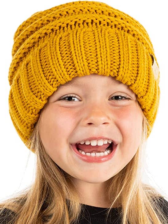 Kids Oversized Slouchy Beanie - Mustard for wholesale by Funky Junque