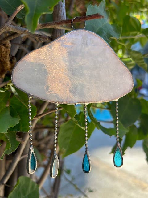 Stained glass stars and Talavera - Wholesale Suncatcher - Handmade Cloud Stained Glass Suncatcher with Raindrop Charms7