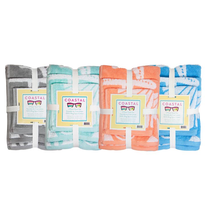 Arkwright Home - Wholesale Towel Set - Oceanic Coastal 3-Piece Towel Set - Ring-Spun Cotton -Colors