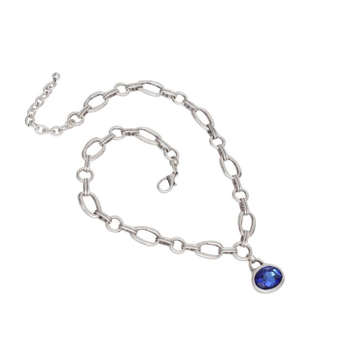 Chanour - Wholesale Y-Neck/Lariat Necklace - Handmade Blue Oval Crystal Pewter Necklace - 39332