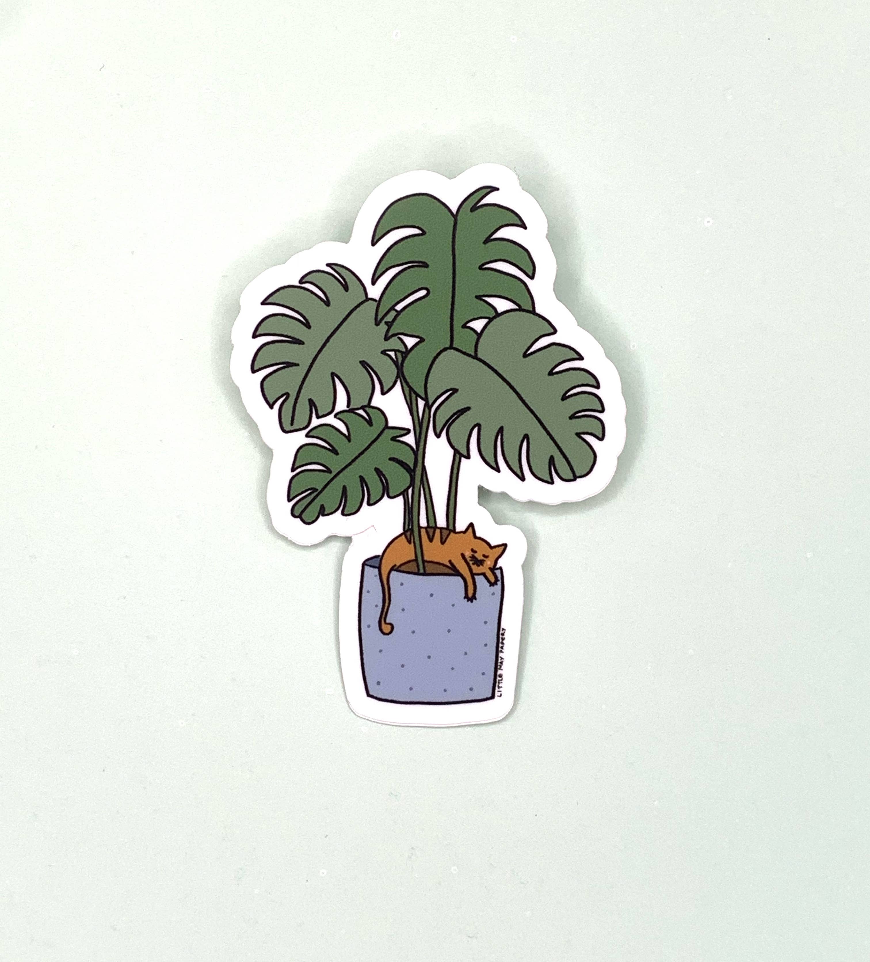 Little May Papery - Wholesale Sticker - Monstera Sleeping Cat Vinyl Sticker